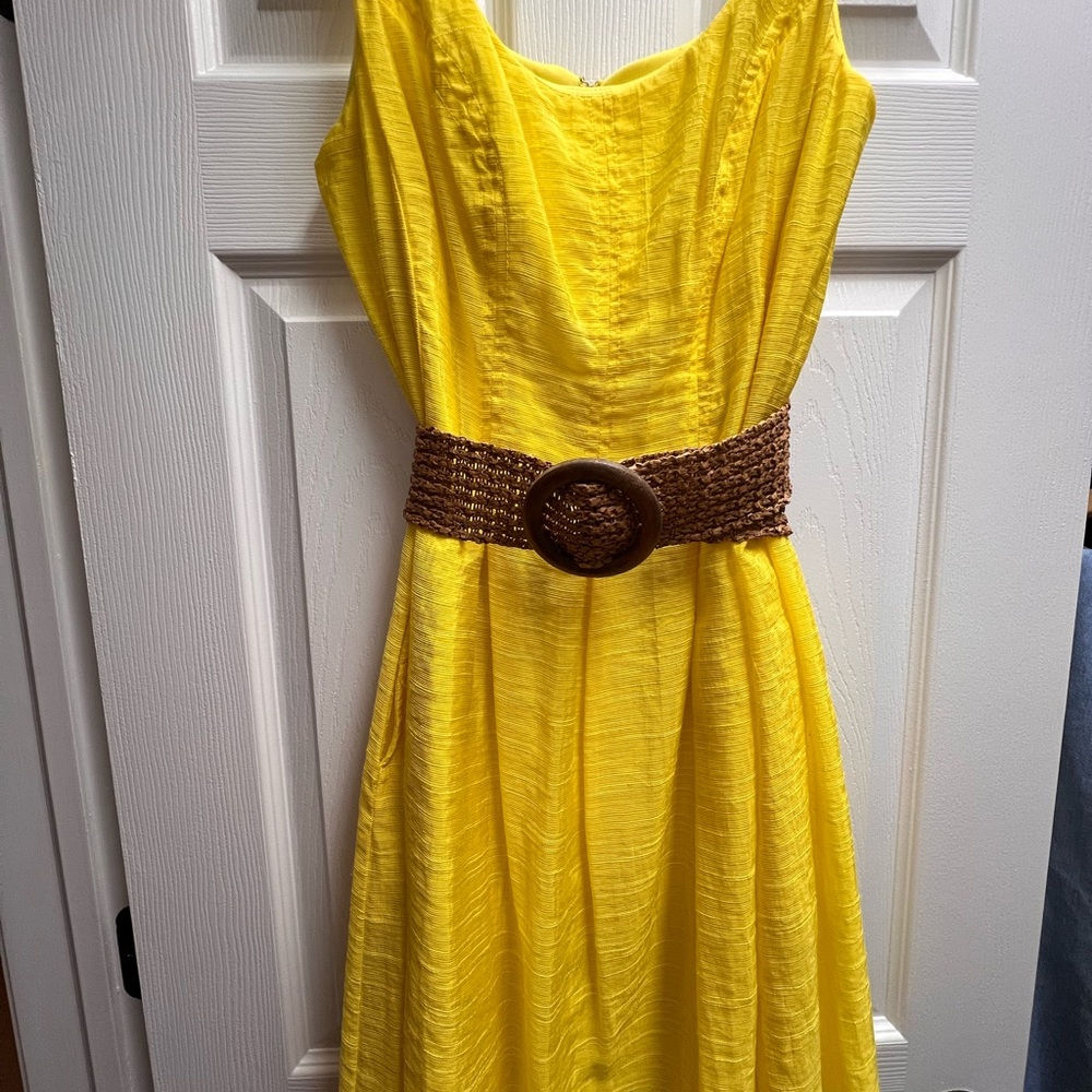 Nine West Yellow Midi Dress with Brown Belt